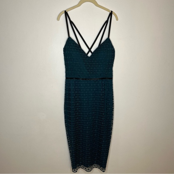 Guess teal strappy dress crochet lace overlay knee length special occasion sz 14 - Picture 7 of 15